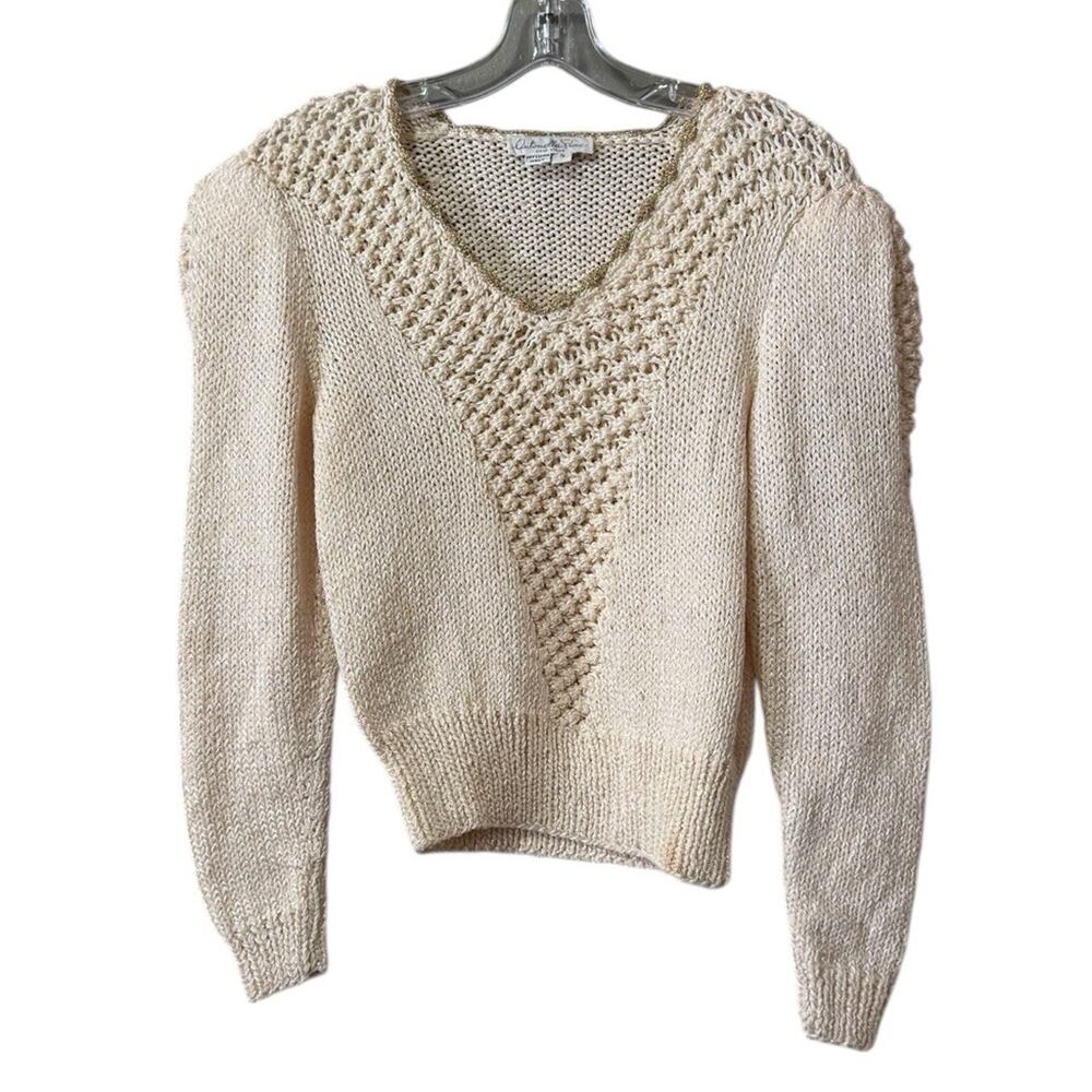 Antonella Preve‎ Women Size Small Cream Crocheted Knit Sweater 80's City Vintage